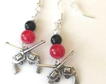 Texas Tech University Crossed Pistols Silver Charm Game Day Earrings