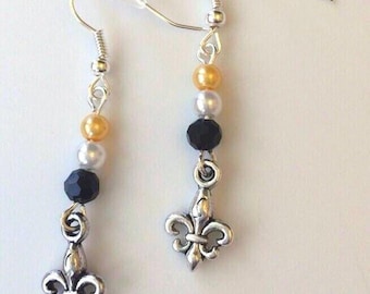 New Orleans Saints Game Day Silver Fleur de Lis Dangle Earrings