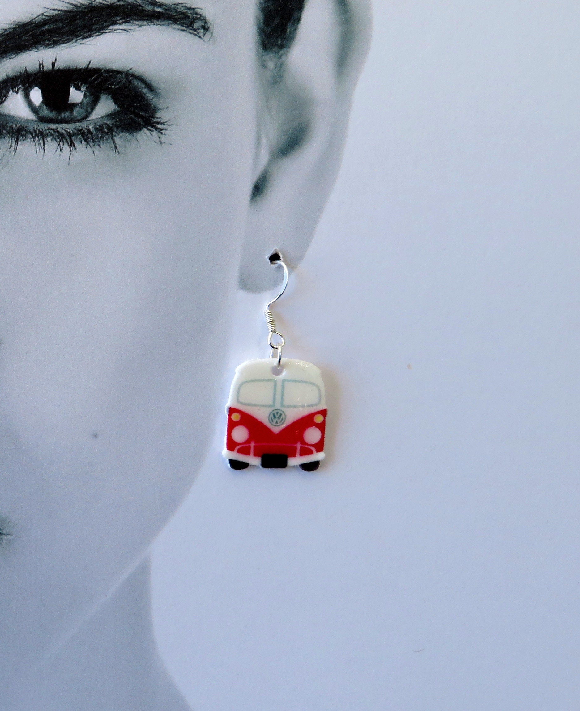 RED KOMBI VAN Dangle Earrings Novelty Retro earrings Boho Etsy