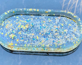 Epoxy Resin Oval Trinket Tray – Sparkly Jewelry Dish (7 inch)