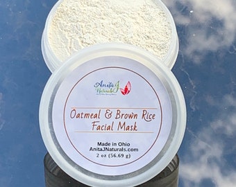 100% Natural-Oatmeal and Brown Rice Clay Face Mask powder-Oat Facial Masque-Vegan Face Mask-Kaolin Clay Mask-Home Spa-For Him-For Her