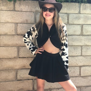 Selena Cow Print Cowgirl Costume Set for Girls Jacket Plus Skirt Halloween Party Western Festival Outfit Size 2,3,4,5,6,7,8,10,12,14Y