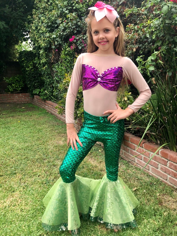 Ariel Costume Long Sleeves Ariel Leggings for Girls Size 2T,3T,4,5,6,7,8,9,10Y  