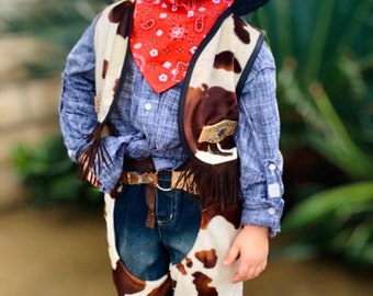 Conjunto de disfraz de vaquero para niños y niñas, hecho a medida, tallas 2, 3, 4, 5, 6, 7, 8, 10 y 12 años.