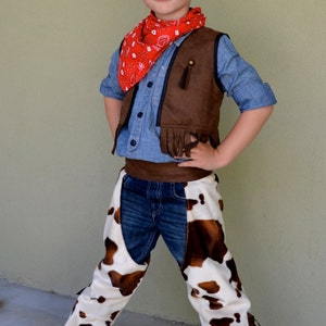 ReliBeauty Costume Cowboy Enfant Garçon 3 Pièces - Gilet, Chemise, Pantalon + Chapeau & Écharpe - Carnaval Halloween Anniversaire