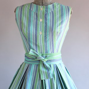 Vintage 1950s Dress / 50s Cotton Dress / Aywon Originals Turquoise and Purple Striped Dress S image 2