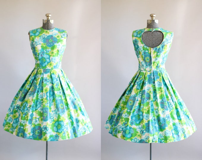 Vintage 1950s Dress / 50s Cotton Dress / Turquoise and Lime - Etsy
