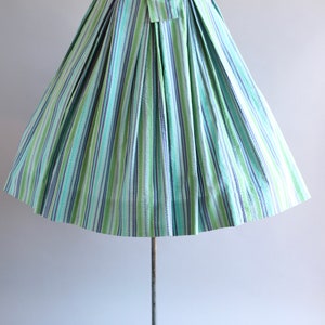 Vintage 1950s Dress / 50s Cotton Dress / Aywon Originals Turquoise and Purple Striped Dress S image 5
