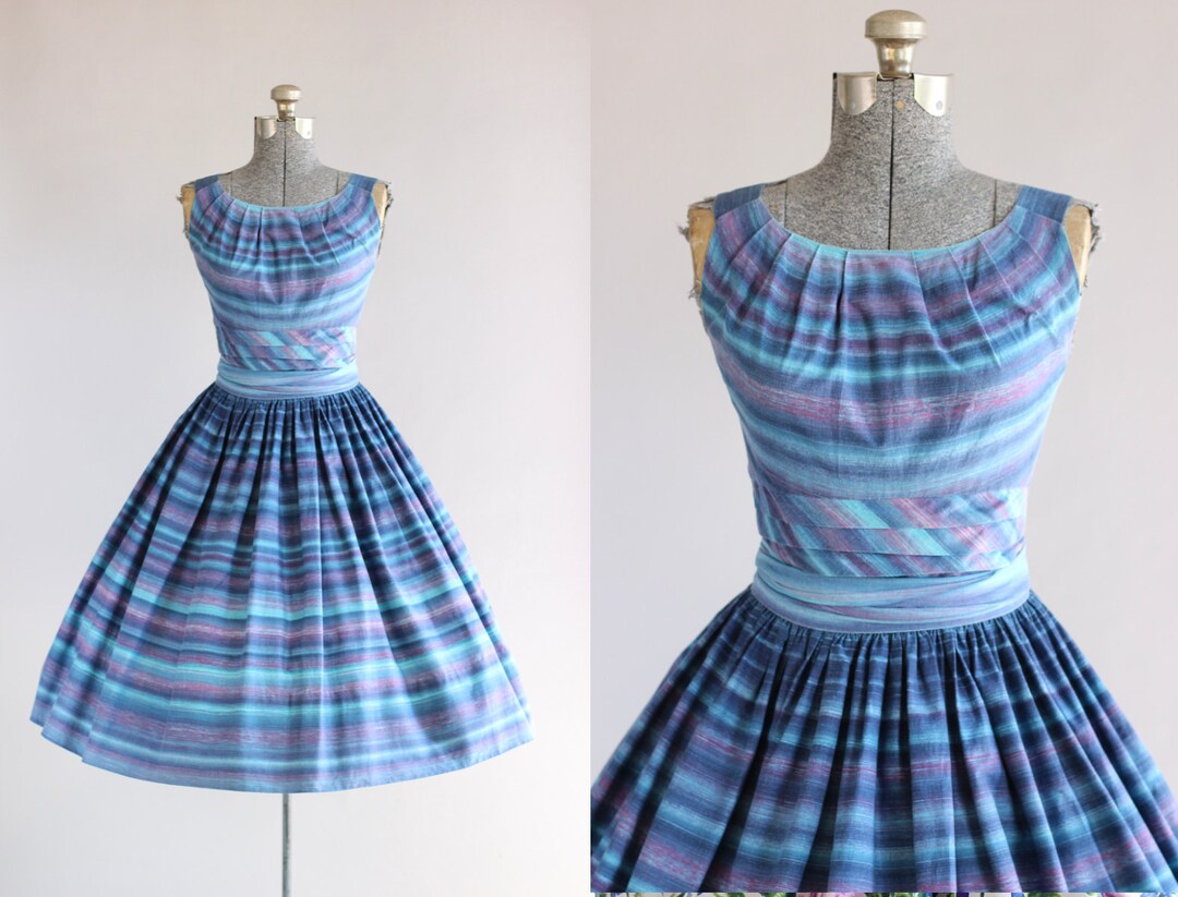Vintage 1950s Dress / 50s Cotton Dress / Henry Rosenfeld Turquoise and ...