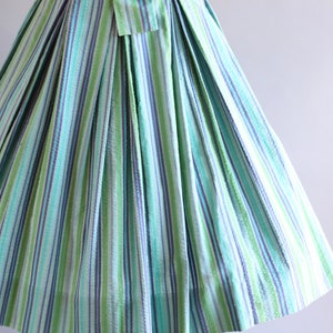 Vintage 1950s Dress / 50s Cotton Dress / Aywon Originals Turquoise and Purple Striped Dress S image 4