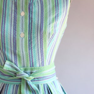 Vintage 1950s Dress / 50s Cotton Dress / Aywon Originals Turquoise and Purple Striped Dress S image 6