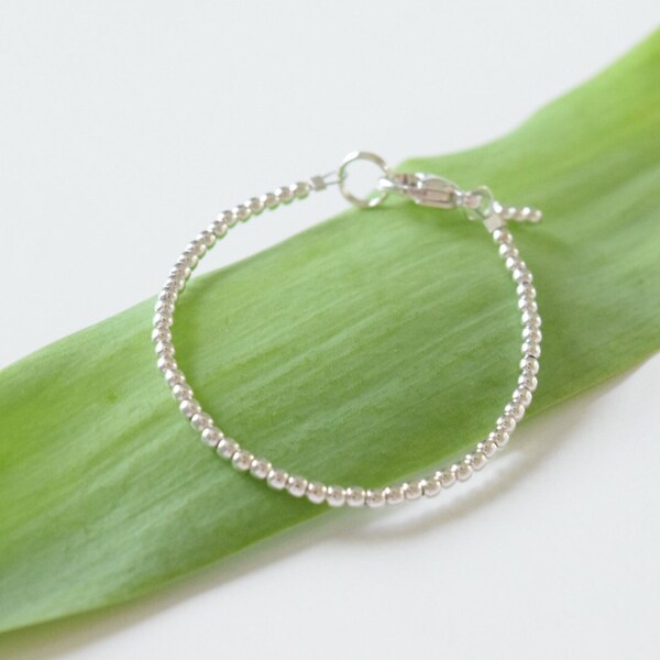 Tiny 2mm Sterling Silver beaded baby bracelet, unique baby gift, girl baby bracelet newborn gift, baby shower gift, toddler jewelry