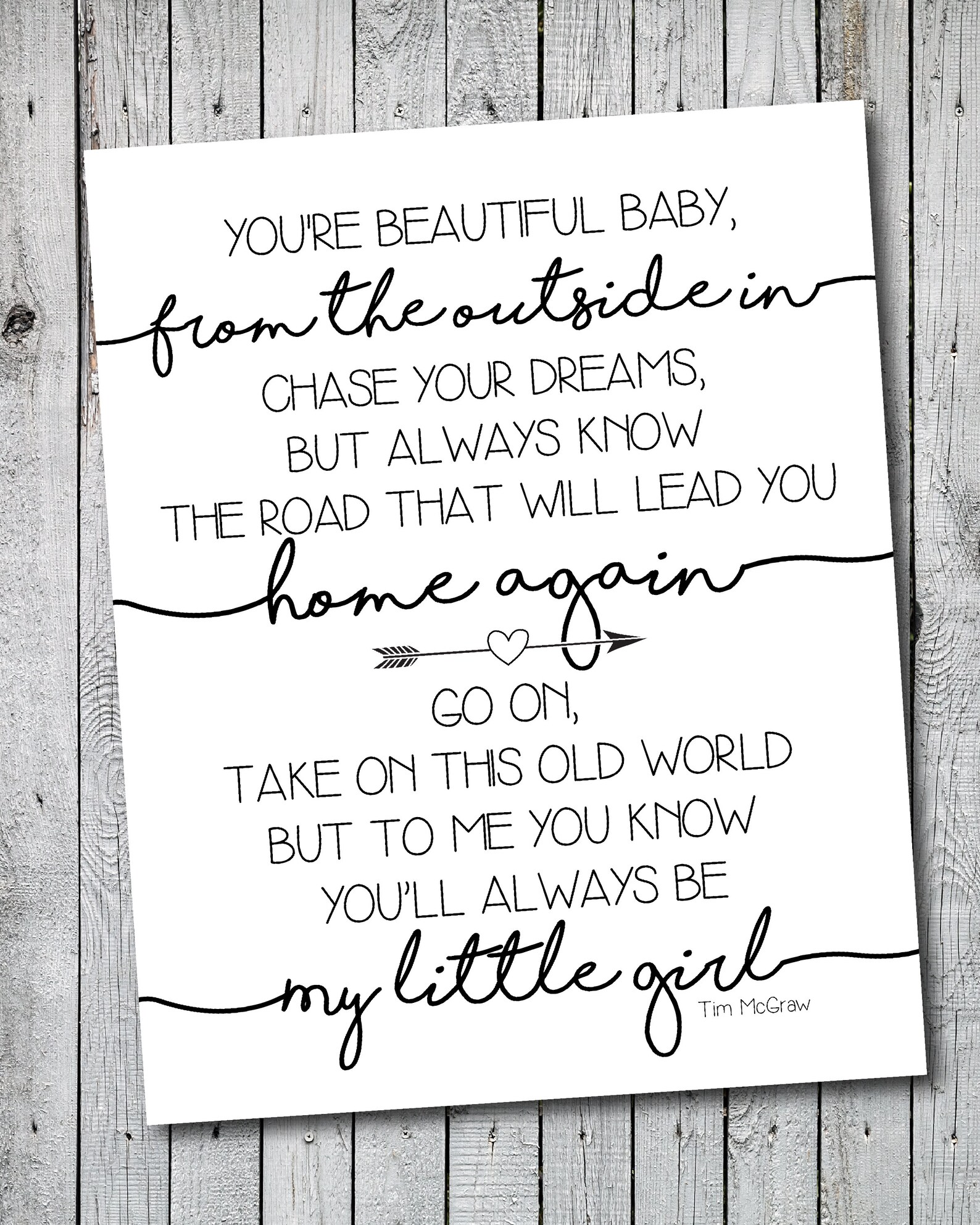 My Little Girl Lyrics Printable Art 8 X 10 Etsy
