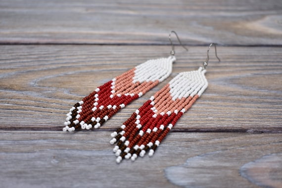 Tribal Earrings Blue Ombre Earrings Indian Boho Earrings Beaded Fringe Earrings Gypsy Tribe Earrings