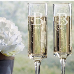 Personalized Hand-Blown Wedding Champagne Flutes (Set of 2)