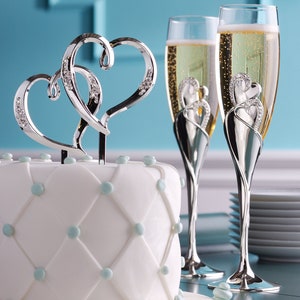 Dazzling Hearts Toasting Flutes (2) | Champagne Flutes | Wedding Glasses | Toasting Glasses | Wedding Flutes | Serving Set| Guest Book