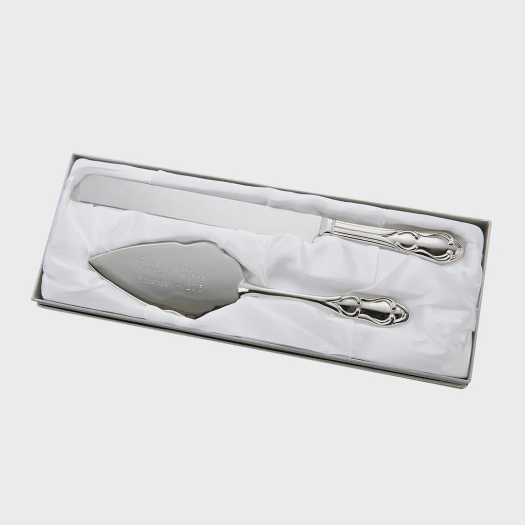Personalized Silver-Plated Wedding Cake Serving Set: Knife & Server