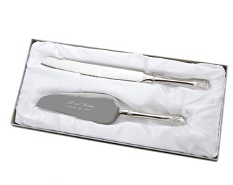 Westwood Serving Set with Free Initial on Handles | Wedding Cake Serving Set | Engraved Cake Knife and Server Set | Free Personalization