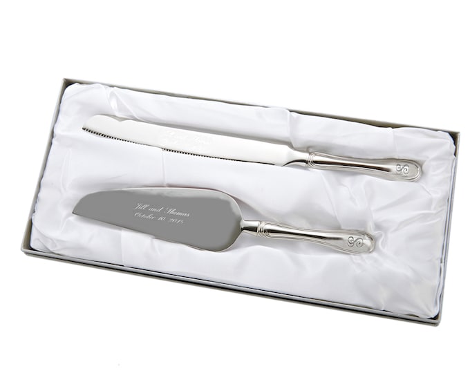 Westwood Serving Set with Free Initial on Handles | Wedding Cake Serving Set | Engraved Cake Knife and Server Set | Free Personalization