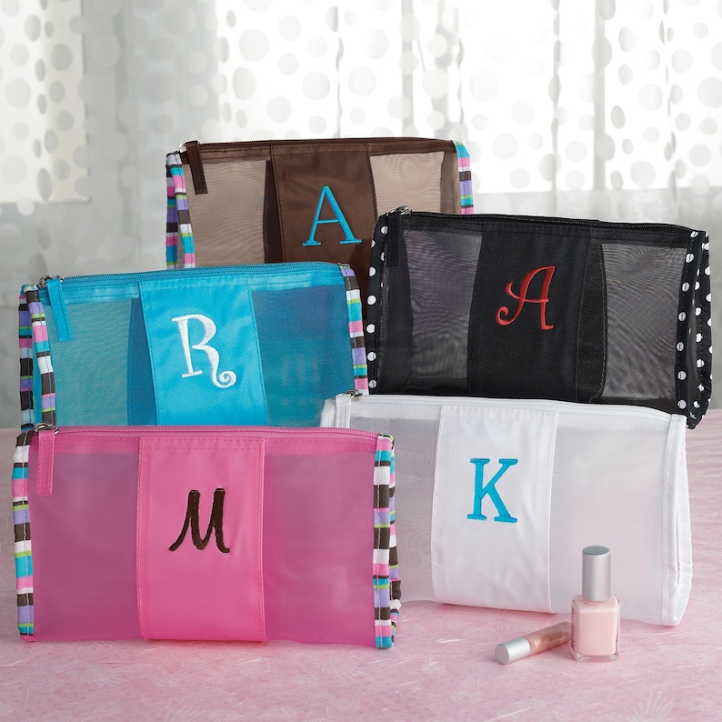 Nylon Mesh Pouch | Mesh Cosmetic Bag | Gifts for Her | Inexpensive Bridesmaid Gift | Makeup Bag | Personalized Gifts | Free Personalization image 1