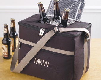 Personalized Black Insulated Beverage Cooler with Shoulder Strap