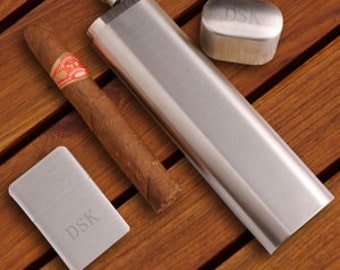 Flask and Cigar Holder Combo with lighter | Flask Cigar Holder | Groomsmen Gifts | Personalized Flask Holder | Cigar Flask |