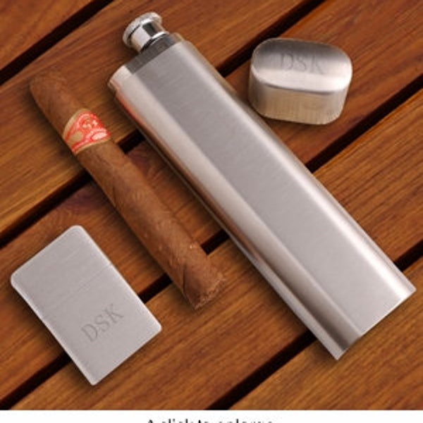 Flask and Cigar Holder Combo with lighter | Flask Cigar Holder | Groomsmen Gifts | Personalized Flask Holder | Cigar Flask |