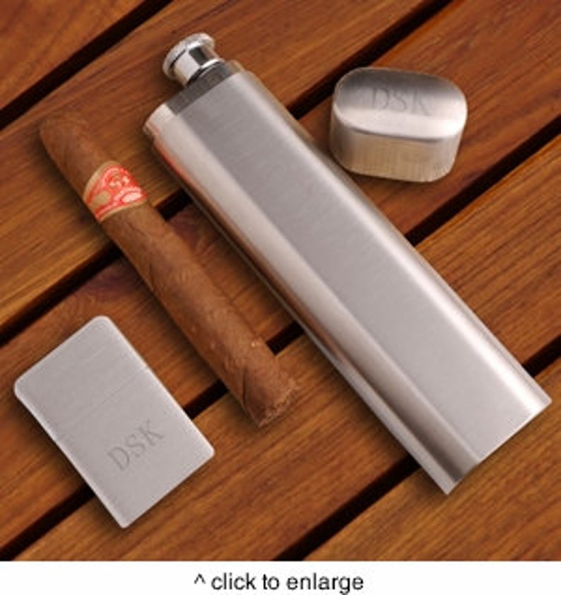 Flask and Cigar Holder Combo with lighter Flask Cigar Holder Groomsmen Gifts Personalized Flask Holder Cigar Flask imagem 1