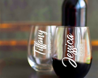 Personalized Stemless Wine Glass: Engraved Bachelorette Party Favor