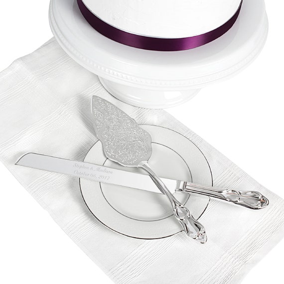 Silver Vintage Wedding Cake Serving Set Free Initial on Etsy