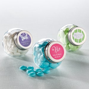 Wedding Favors | Glass Candy Jar with Personalized Label or Wedding, Showers & Special Occasions - Set of 24 | Wedding Momentos | Candy Jar