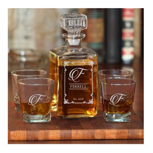Personalized Whiskey Decanter w/Optional Glasses | Engraved Liquor Decanter Set | Custom Decanter | Wedding Gift | Housewarming Gift | Bar/