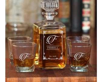 Personalized Whiskey Decanter w/Optional Glasses | Engraved Liquor Decanter Set | Custom Decanter | Wedding Gift | Housewarming Gift | Bar/