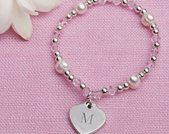 Flower Girl Bracelet | Heart Bracelet w/ Personalized Charm | Engraved Heart Bracelet | Flower Girl Jewelry | Flower Girl Charm Bracelet |