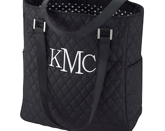 Quilted Tote Bag with Polka Dot Lining: Free Monogram Personalization