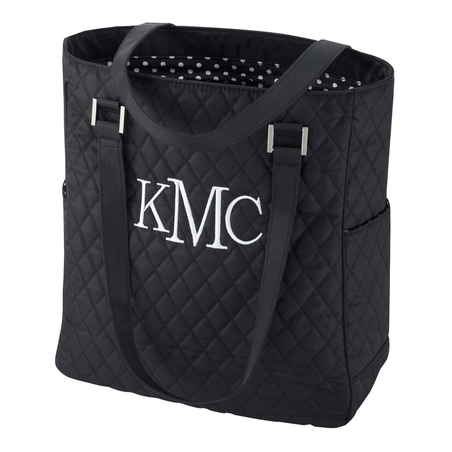 Quilted Tote Bag with Polka Dot Lining | Monogrammed Tote Bag | Perso…