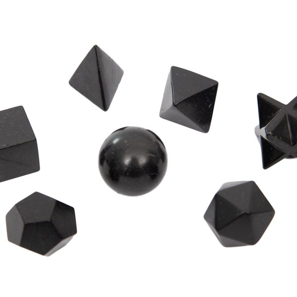 Ensemble géométrique sacré authentique Shungite Platonic Solids, cristal de guérison énergétique, pierres de reiki