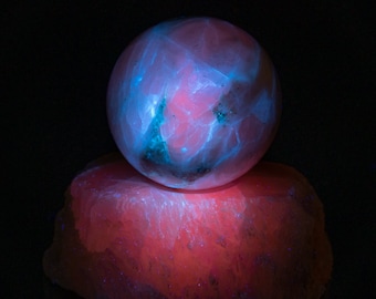 Pink MANGANOCALCITE sphere with stand fluorescent 1.65 inch specimen crystal stone #4892T - BULGARIA