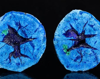 BLUE AZURITE Pair Polished Crystal Geode Nodule 1.3" with malachite, worry chakra stone #1742T