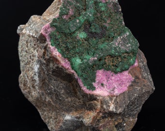 COBALTOAN CALCITE with Heterogenite, malachite crystal specimen 6.45 oz  stone #939T - Katanga, DR Congo