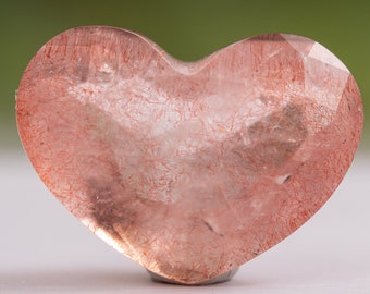 Faceted STRAWBERRY QUARTZ Polished crystal heart 5.3 ct stone gemstone pendant hematite #C-024 KAZAKHSTAN