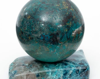 Shattuckite with Chrysocolla polished sphere with stand 2.08 inch crystal chakra stone #3599T - NAMIBIA