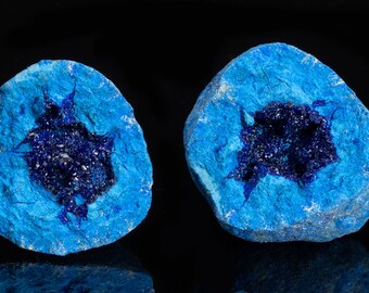 Pair Blue AZURITE crystal geode 0.49 oz worry chakra stone specimen #8524T