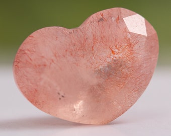 Faceted STRAWBERRY QUARTZ Polished crystal heart 3.5 ct stone gemstone pendant hematite #C-021 KAZAKHSTAN
