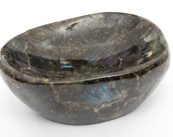 Large LABRADORITE spectrolite soapdish bowl polished stone 4.17 lbs ashtray specimen #5865T MADAGASCAR