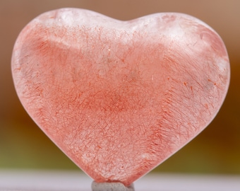Authentic STRAWBERRY QUARTZ Polished Heart untreated gem cut 9.5 ct, heart chakra #7863P - KAZAKHSTAN
