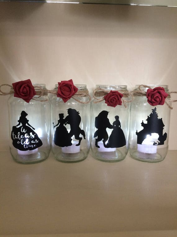 beauty and the beast wedding centerpiece lantern jar belle