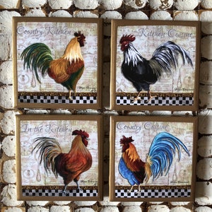 COASTERS! Beautiful rooster coasters with gold trim!