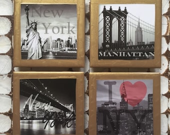 COASTERS!! I heart New York City set of 4 coasters with gold trim