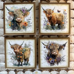 COASTERS! Adorable Highland cow coasters with gold trim